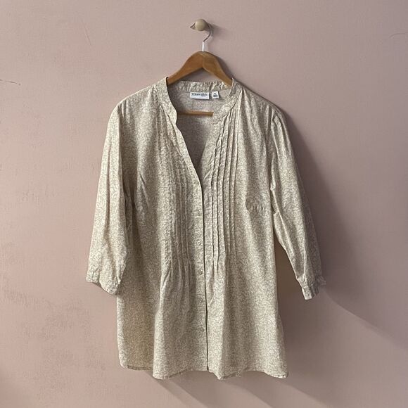 St. John's Bay Tan|Cream Floral Pleated Front Button-Down Blouse Sz 1X EUC - Picture 1 of 10